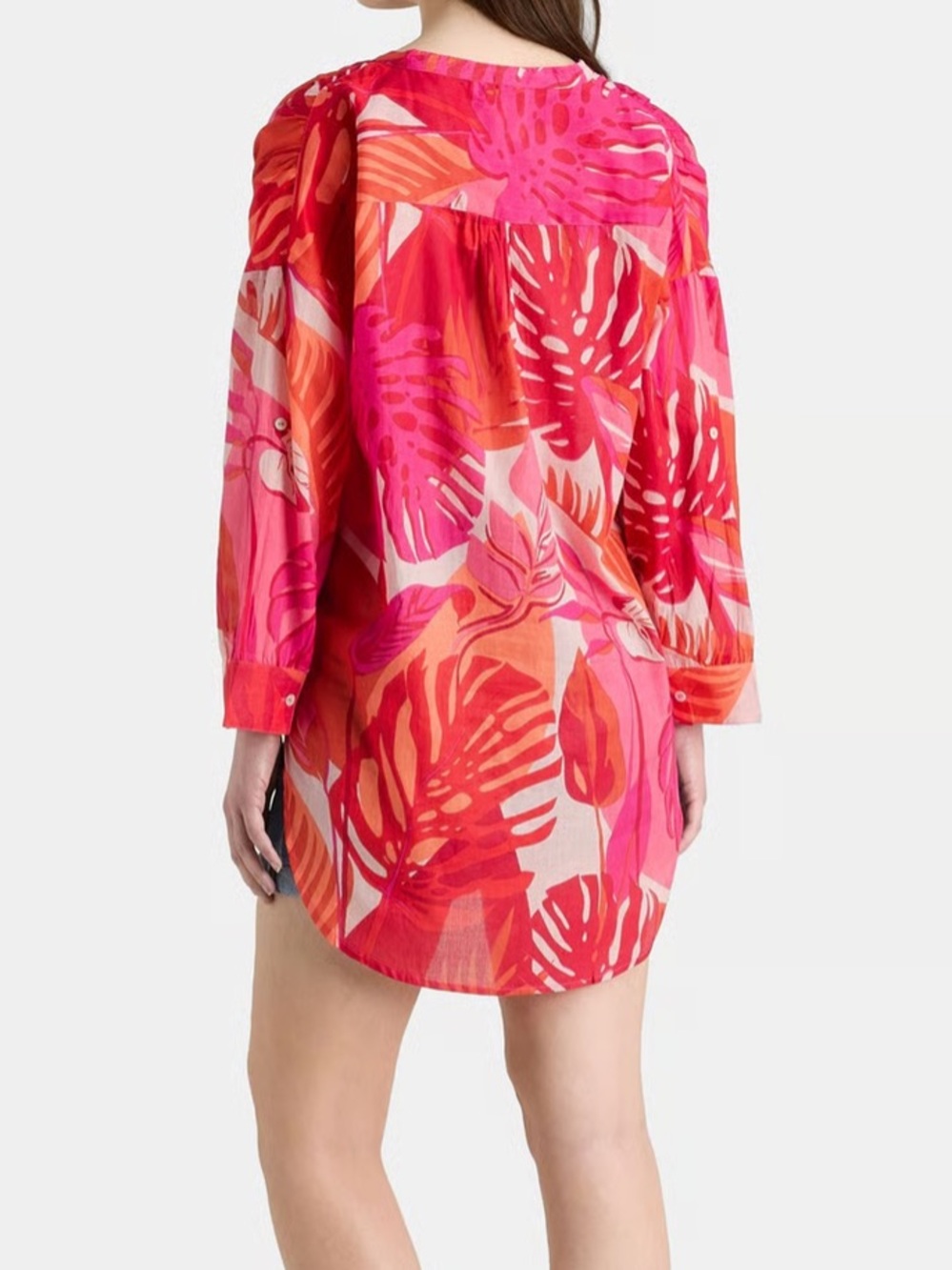 Galeries Lafayette Organic Cotton Tropical Tunic Swim Coverup Dress S/M